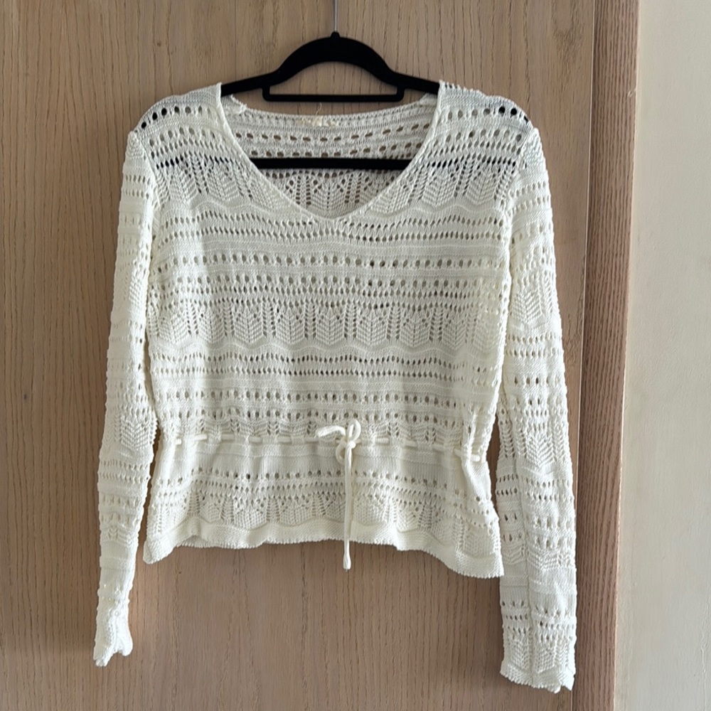 Mystree Cream Cropped Tie Front Blouse